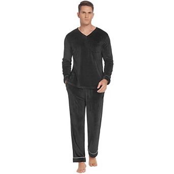 Ekouaer Couples Pajamas Sets Velvet Pajamas Set for Mens and Womens Velour Long Sleeve Sleepwear