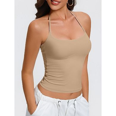 Avidlove Adjustable Tie Halter Backless Double Lined Cropped Y2K Camisole Tank Top