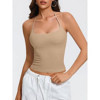Avidlove Adjustable Tie Halter Backless Double Lined Cropped Y2K Camisole Tank Top