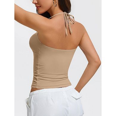 Avidlove Adjustable Tie Halter Backless Double Lined Cropped Y2K Camisole Tank Top
