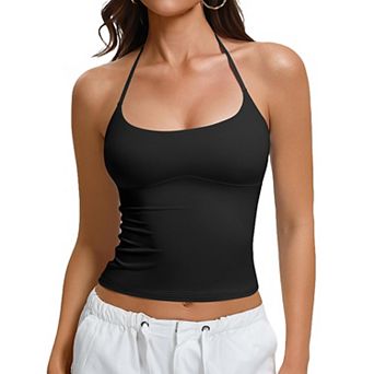 Avidlove Adjustable Tie Halter Backless Double Lined Cropped Y2K Camisole Tank Top
