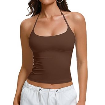 Avidlove Adjustable Tie Halter Backless Double Lined Cropped Y2K Camisole Tank Top
