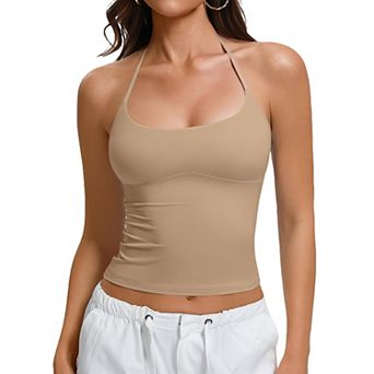 Avidlove Adjustable Tie Halter Backless Double Lined Cropped Y2K Camisole Tank Top