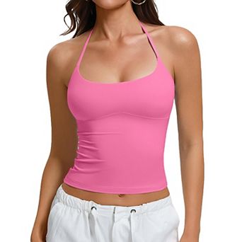 Avidlove Adjustable Tie Halter Backless Double Lined Cropped Y2K Camisole Tank Top