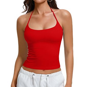 Avidlove Adjustable Tie Halter Backless Double Lined Cropped Y2K Camisole Tank Top