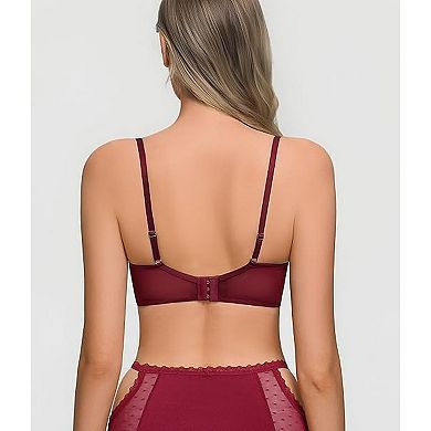 Avidlove Floral Lace Sheer Mesh Unlined Underwire Balconette Demi Lingerie Bra