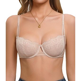 Avidlove Floral Lace Sheer Mesh Unlined Underwire Balconette Demi Lingerie Bra