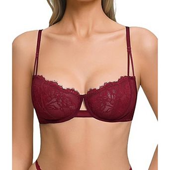 Avidlove Floral Lace Sheer Mesh Unlined Underwire Balconette Demi Lingerie Bra