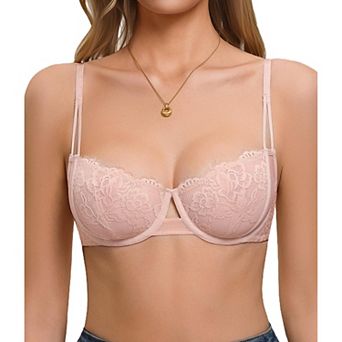 Avidlove Floral Lace Sheer Mesh Unlined Underwire Balconette Demi Lingerie Bra