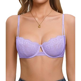 Avidlove Floral Lace Sheer Mesh Unlined Underwire Balconette Demi Lingerie Bra