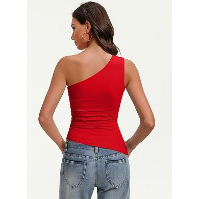 Avidlove One Shoulder Asymmetrical Side Ruched Double Lined Slim Tank Top