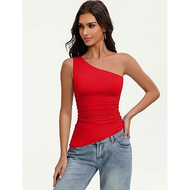 Avidlove One Shoulder Asymmetrical Side Ruched Double Lined Slim Tank Top