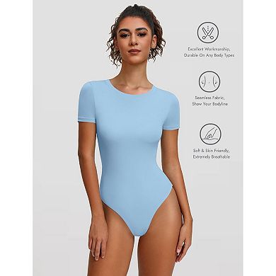 Avidlove Crew Neck Short Sleeve Snap Closure Thong Slim Fit Double Lined Bodysuit