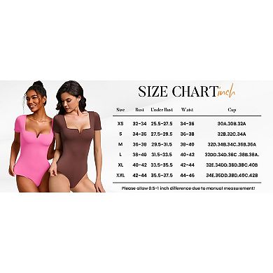 Avidlove Notch Square Neck Short Sleeve Thong Snap Closure Slim Fit Bodysuit
