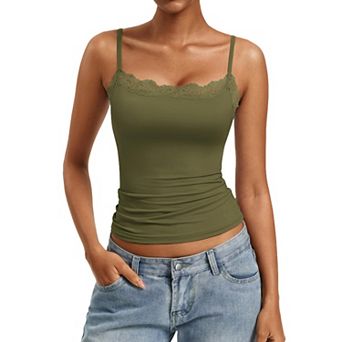 Avidlove Lace Trim Square Neck Adjustable Strap Double Lined Slim Camisole Tank Top
