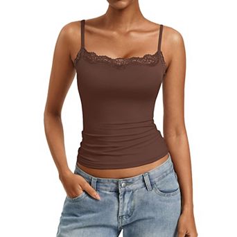 Avidlove Lace Trim Square Neck Adjustable Strap Double Lined Slim Camisole Tank Top