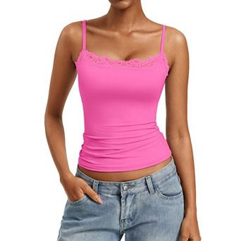 Avidlove Lace Trim Square Neck Adjustable Strap Double Lined Slim Camisole Tank Top