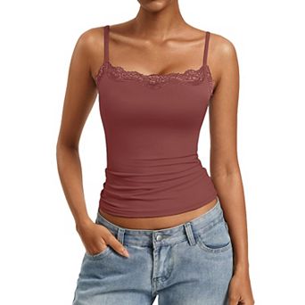 Avidlove Lace Trim Square Neck Adjustable Strap Double Lined Slim Camisole Tank Top