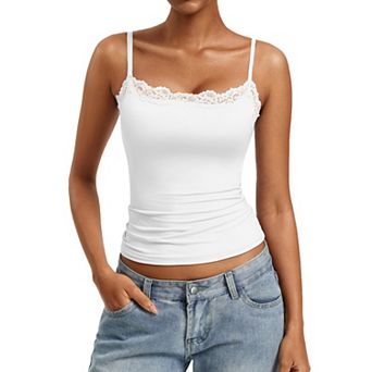 Avidlove Lace Trim Square Neck Adjustable Strap Double Lined Slim Camisole Tank Top