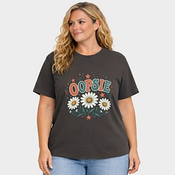 Oopsie Daisy Stars - Women's Plus Sized Garment Dyed Graphic T-Shirt