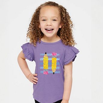 Pencil Stripes - Girl's Flutter Sleeve Graphic T-Shirt