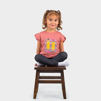 Pencil Stripes - Girl's Flutter Sleeve Graphic T-Shirt