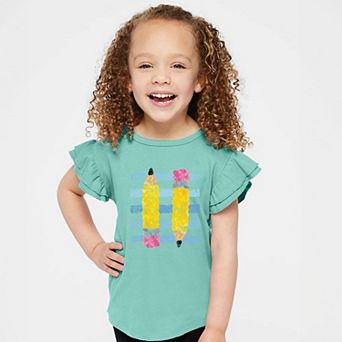 Pencil Stripes - Girl's Flutter Sleeve Graphic T-Shirt