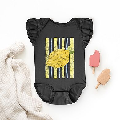 Lemon Stripes - Infant Girl's Flutter Sleeve Bodysuit