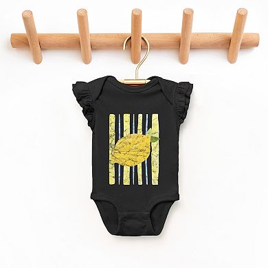 Lemon Stripes - Infant Girl's Flutter Sleeve Bodysuit