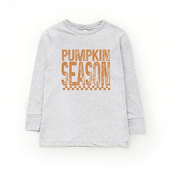 Pumpkin Season Checkered Distressed - Youth Long Sleeve Graphic T-Shirt