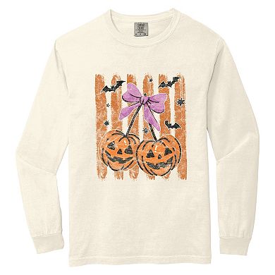 Pumpkin Cherry Bunch - Women's Garment Dyed Long Sleeve Graphic T-Shirt