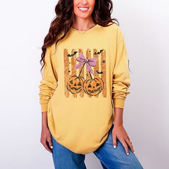 Pumpkin Cherry Bunch - Women's Garment Dyed Long Sleeve Graphic T-Shirt