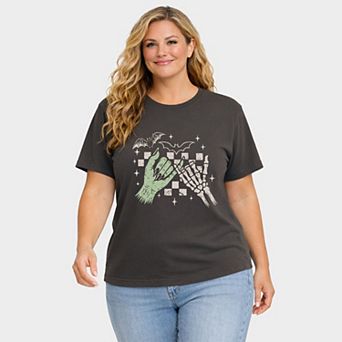 Pinky Promise Skeleton - Women's Plus Sized Garment Dyed Graphic T-Shirt
