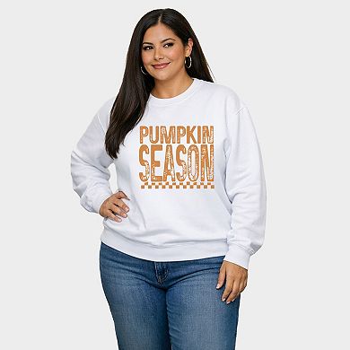 Pumpkin Season Checkered Distressed - Women's Plus Sized Graphic Sweatshirt