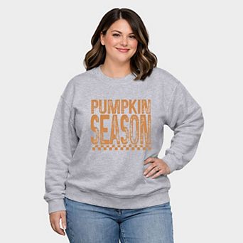 Pumpkin Season Checkered Distressed - Women's Plus Sized Graphic Sweatshirt