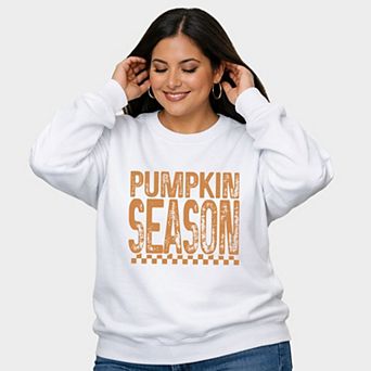 Pumpkin Season Checkered Distressed - Women's Plus Sized Graphic Sweatshirt