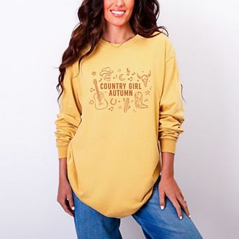 Country Girl Autumn - Women's Garment Dyed Long Sleeve Graphic T-Shirt