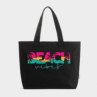 Beach Vibes Colorful Palm Trees - Zippered Canvas Tote