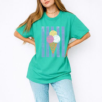 Ice Cream Cone Stripes - Women's Garment Dyed Graphic T-Shirt