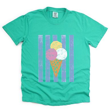 Ice Cream Cone Stripes - Women's Garment Dyed Graphic T-Shirt