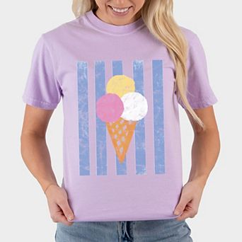 Ice Cream Cone Stripes - Women's Garment Dyed Graphic T-Shirt