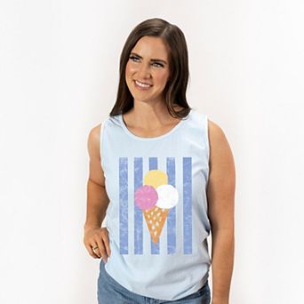 Ice Cream Cone Stripes - Women's Garment Dyed Graphic Tank Top