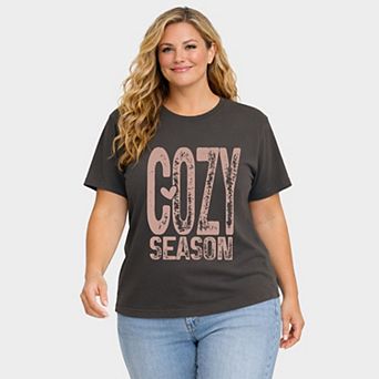 Cozy Season Heart - Women's Plus Sized Garment Dyed Graphic T-Shirt