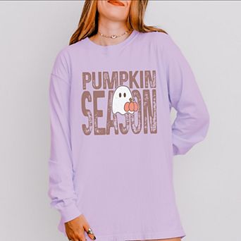 Pumpkin Season Ghost - Women's Garment Dyed Long Sleeve Graphic T-Shirt