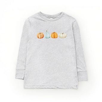 Watercolor Pumpkins Row - Youth Long Sleeve Graphic T-Shirt