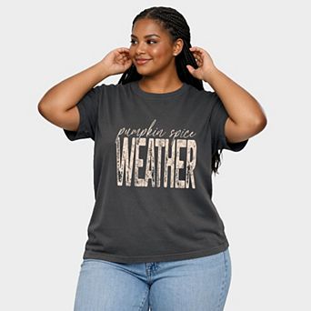 Pumpkin Spice Weather - Women's Plus Sized Garment Dyed Graphic T-Shirt