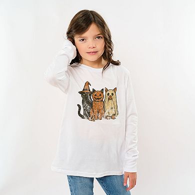 Halloween Cat Trio - Youth Long Sleeve Graphic T-Shirt