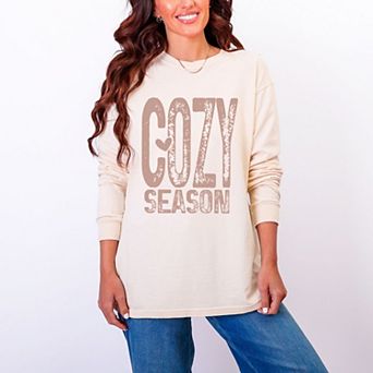 Cozy Season Heart - Women's Garment Dyed Long Sleeve Graphic T-Shirt
