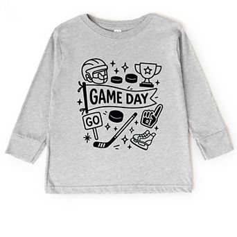Hockey Game Day Doodles - Toddler Long Sleeve Graphic Tee