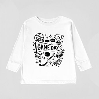 Hockey Game Day Doodles - Toddler Long Sleeve Graphic Tee